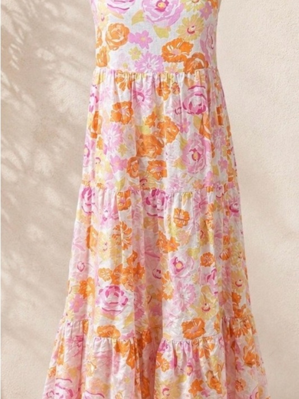 Charlie Holiday Floral Tiered Maxi Skirt in Pink & Orange